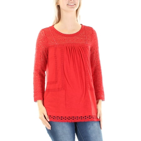 - VINTAGE AMERICA BLUES Womens Red Lace 3/4 Sleeve Jewel Neck Top Size: XS