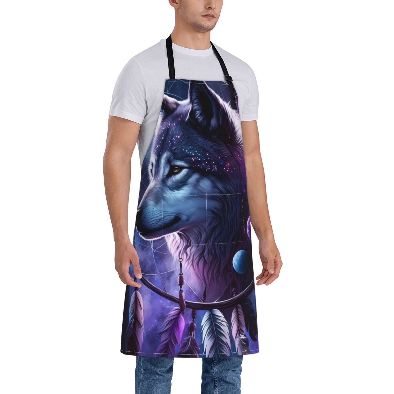 Kdxio Feathered Wolf Apron with Pockets Adjustable Kitchen Aprons for Men Women Waterproof Aprons for Cooking,Drawing,Crafting, Baking Household Cleaning