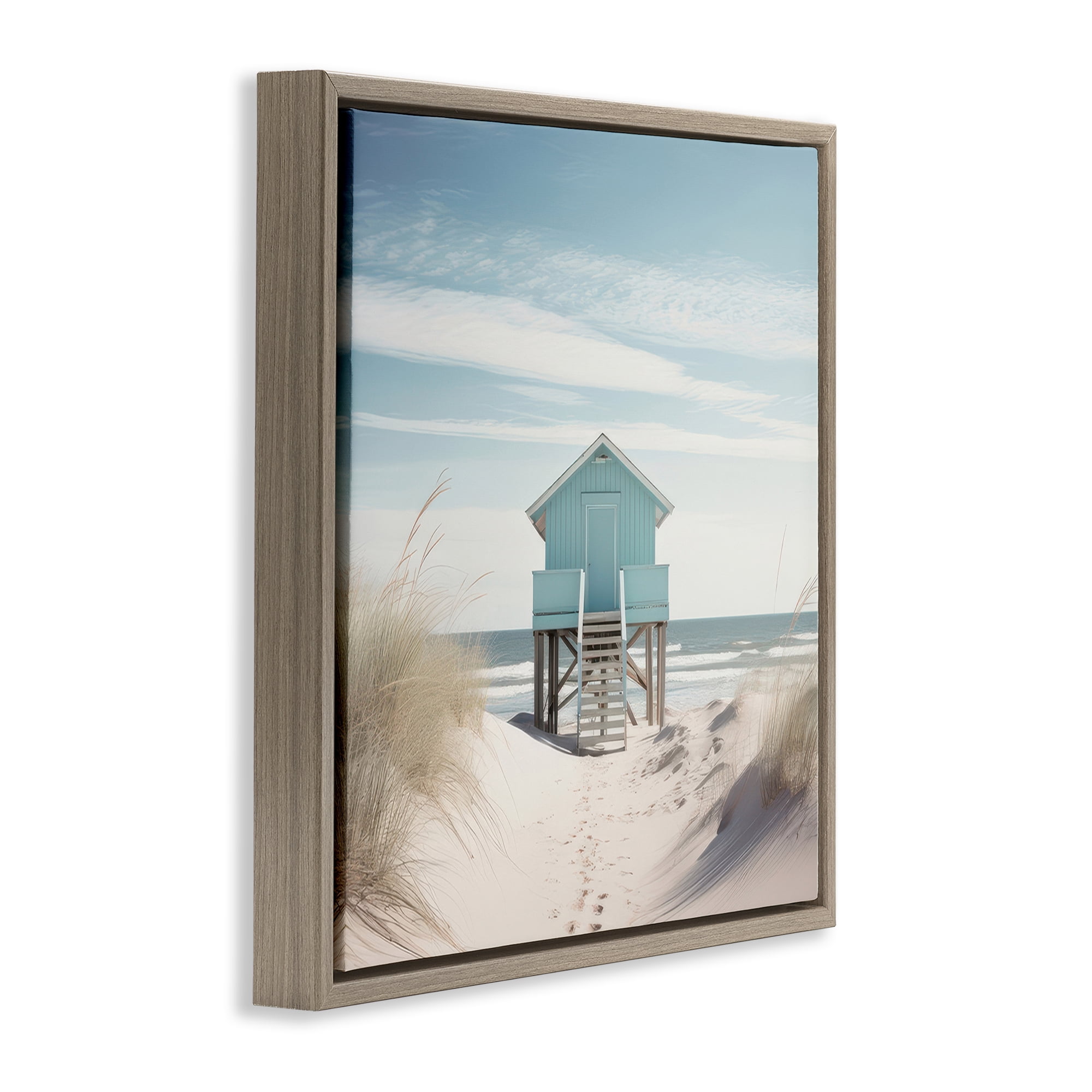 Stupell Industries Coastal Lookout Hut Nautical & Beach Painting Brown Floater Framed Canvas Art Print Wall Art, 25 x 25