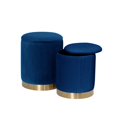 thumbnail image 2 of Pouf de Rangement Plissé en Velours Bleu Marine avec Base en Chrome Doré (Lot de 2), 2 of 3
