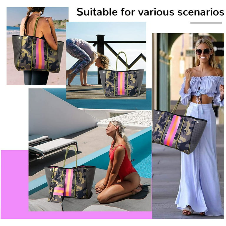 Stylish Neoprene Travel Tote Bag - Large Beach Bag, Gym Bag, Pool Bag,  Shoulder Bag with Small Purse