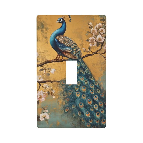 Peacock Light Switch Cover Plates Single Toggle Wall Plate, Decorative 1-Gang Christmas Decor Lightswitch Cover