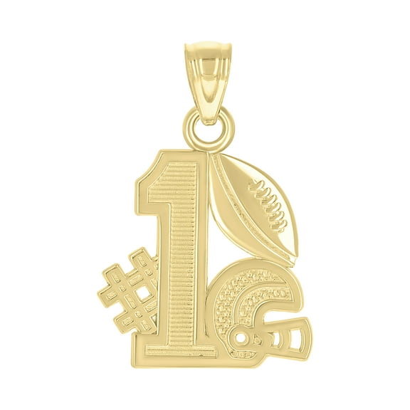 10kt Real Yellow Gold Mens #1 Football Sports Charm Pendant