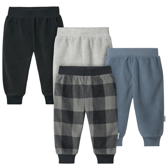 4-Pack Baby Boys Navy Gingham Fleece Pants
