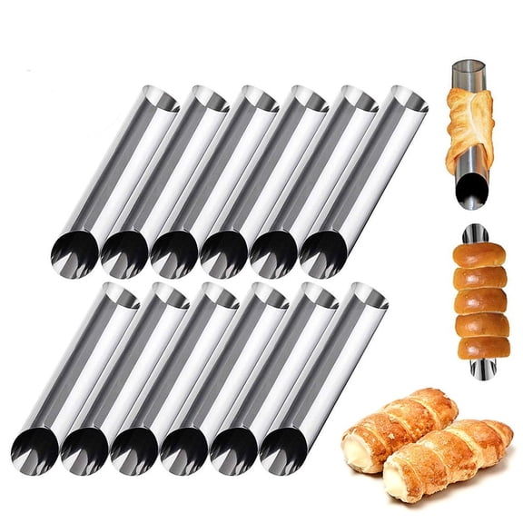 12 Pack Cannoli Shape Tubes Stainless Steel Cream Roll Shape Non-Stick Diagonally Shaped - 5 Inches