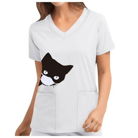 

Tarmeek Women s Animal Printed Scrub Tops Plus Size V-Neck Fun T Shirts Workwear Nurse Uniform Tee with Pockets