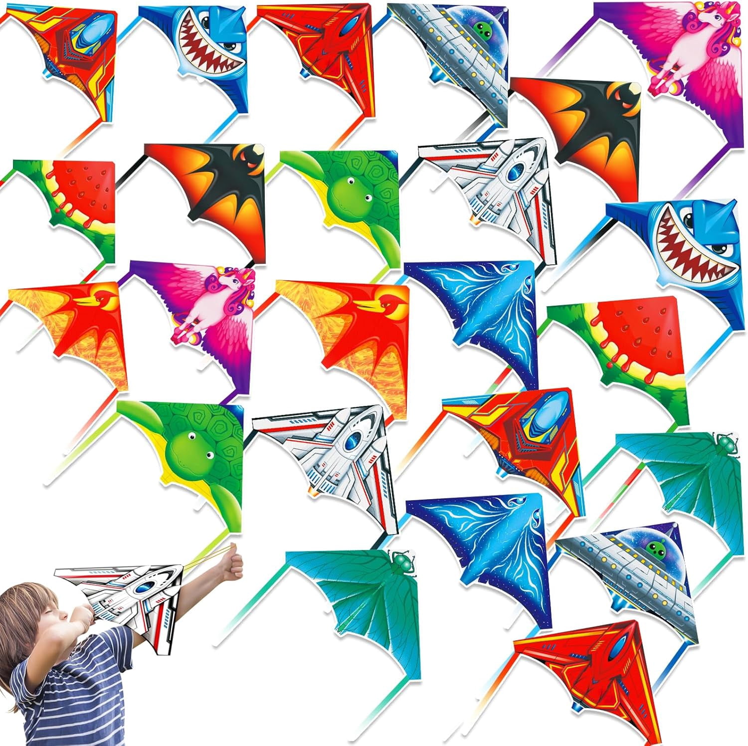 Mini Launcher Kites for Kids Ages 4-12, Easy to Fly Outdoor Party Favors, Bulk Classroom Prizes Beach Toys and Treasure Box Fillers