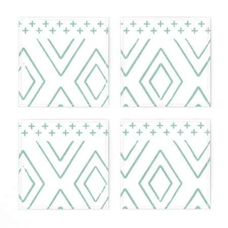 

Linen Cotton Canvas Cocktail Napkins (Set of 4) - Aqua White Mudcloth Teal Diamond Boho Mint Bohemian Geometric Midcentury Modern Baby Nursery Safari Print Cloth Cocktail Napkins by Spoonflower