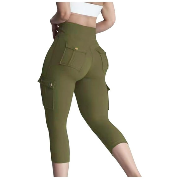 EHRWE Women's Yoga Pants Women Cargo Capri Leggings With Pockets High Waist Scrunch Butt Lifting Workout Running Pants Calf Length Trousers Classic