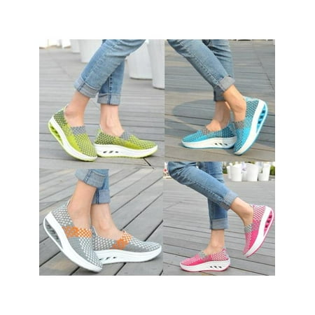 - Women 's Breathable Platform Color Match Casual Rocker Sole Sport Slip On Shoes