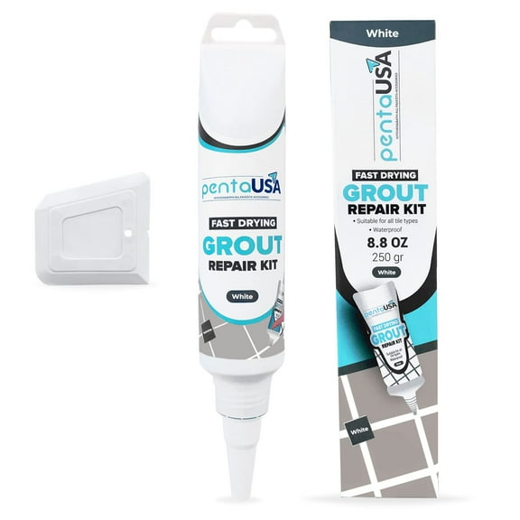 PentaUSA 8.8 oz- White Tile Grout Repairs,Renews,Restore Fills Tube Grout Line,3 Triple Protection