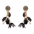 thumbnail image 1 of Pendientes colgantes con diseño floral para mujer, con diamantes de imitación negros geométricos y glamorosos para fiestas, 1 of 3