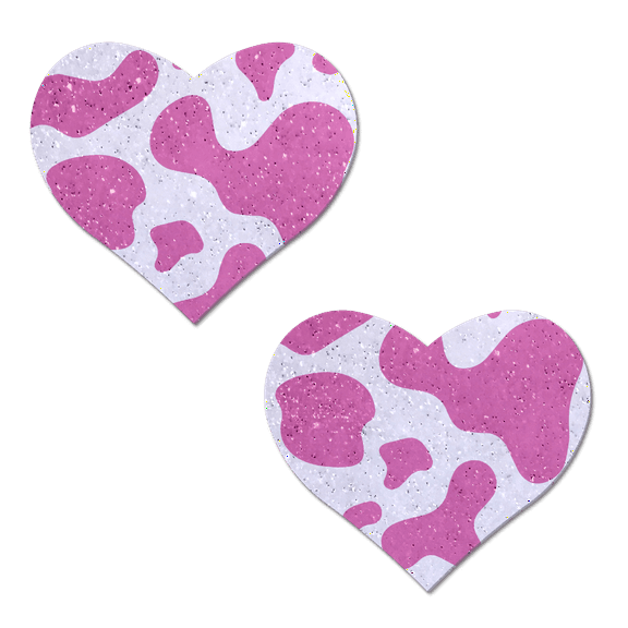 Love: Pink Strawberry Cow Print Heart on Soft Glittery Velvet Nipple Pasties by Pastease®