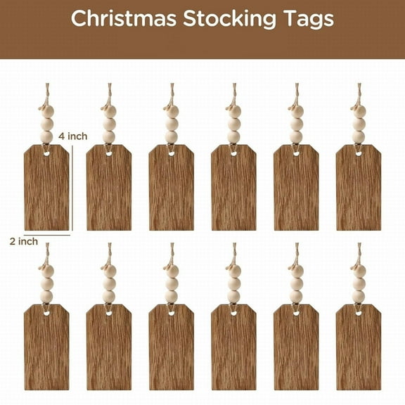 12PCS Beaded Wooden Christmas Stocking Name Tag, Personalized Baltic Birch Gift Tag with Twine & Beads for Holiday Gift Wrapping & Stockings, Name Tags