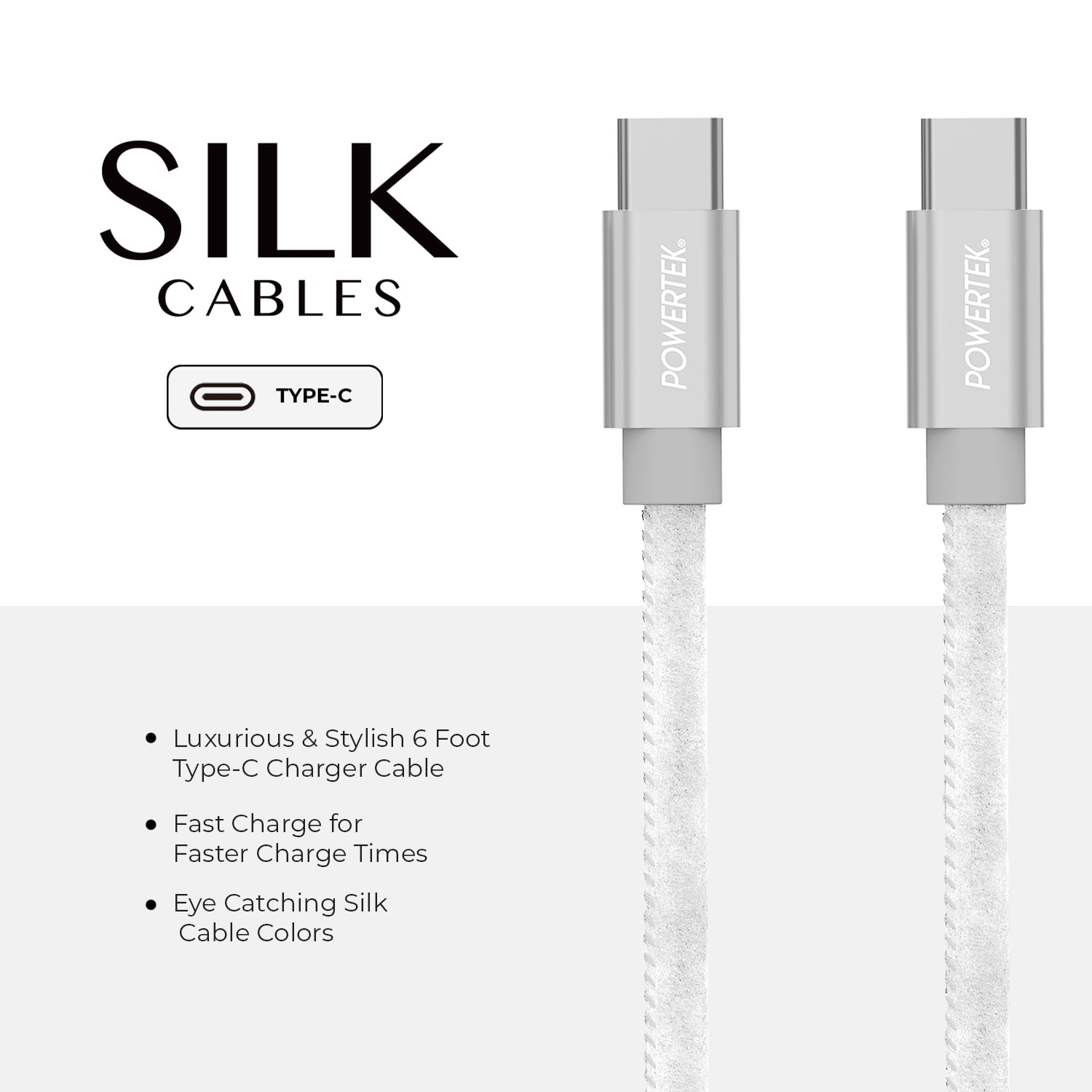 Liquipel Powertek Silk USB-C to USB-C - White