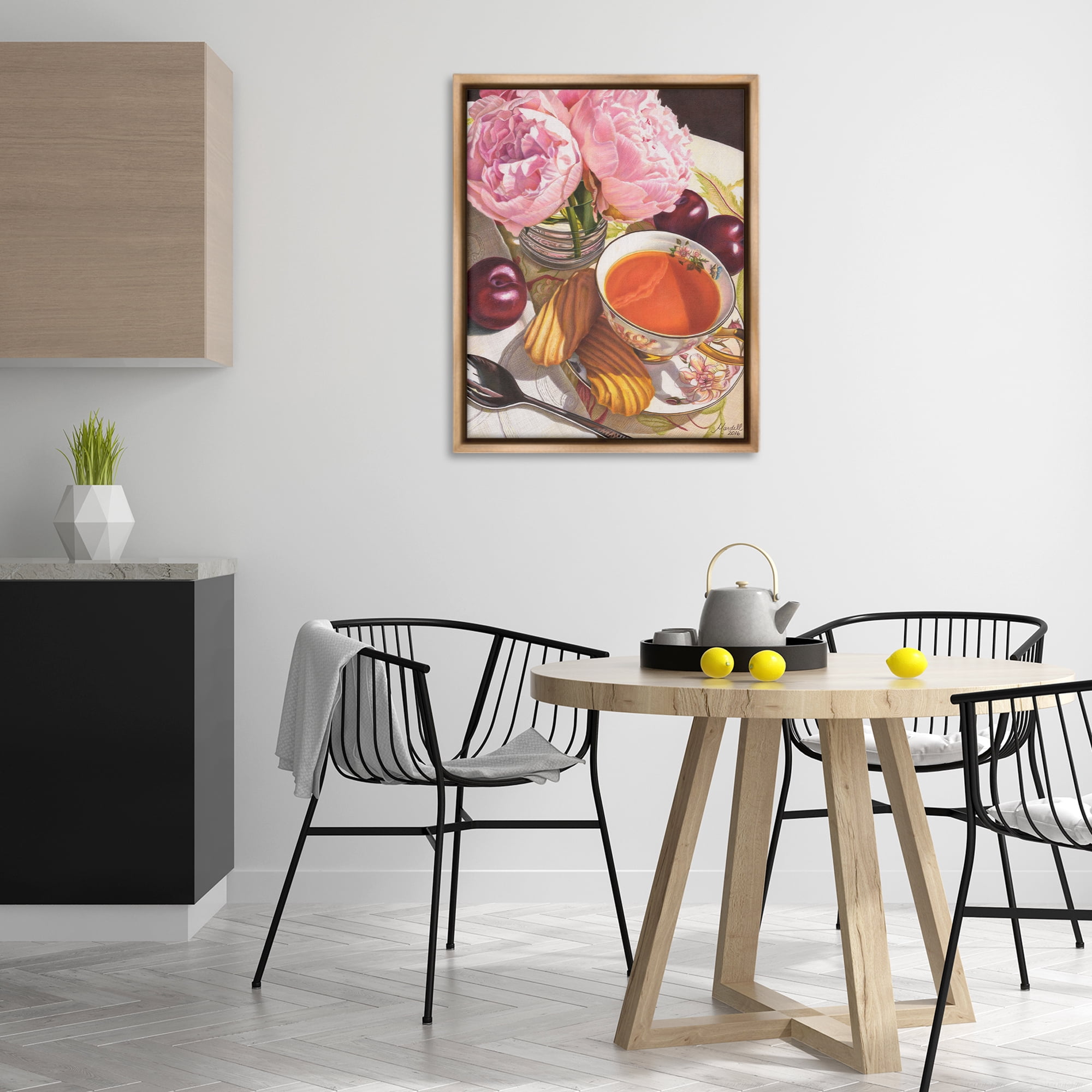 Stupell Industries Tea with Peonies & Plums Food & Beverage Painting Brown Floater Framed Art Print Wall Art, 25 x 31
