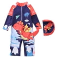 thumbnail image 2 of Boys Swimsuit Long Sleeve One-piece Swimsuits Rash Guard Sunscreen Matching Swim Trunks Beach Pool Kids Swimwear Navy1 10-12 Y, 2 of 4