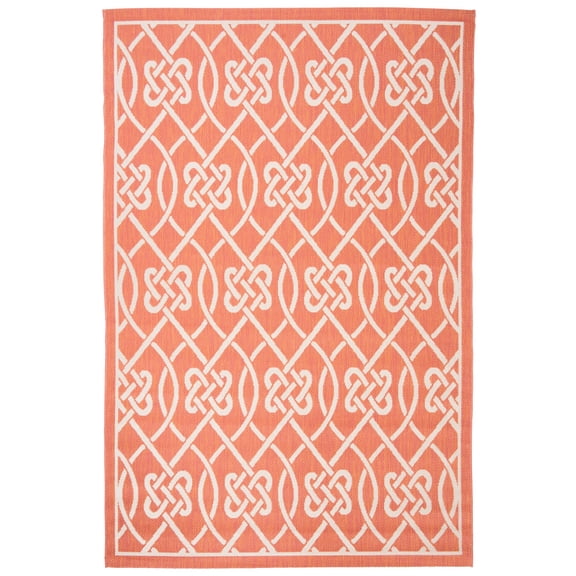 SAFAVIEH Courtyard Finian Distressed Geometric Indoor/Outdoor Area Rug Terracotta/Light Beige, 5'3" x 7'7"
