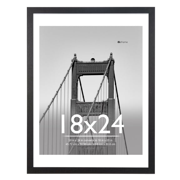 Meframe 18x24 Wooden Picture Frame, Matted to 16x20 Wall Poster Frame, Black