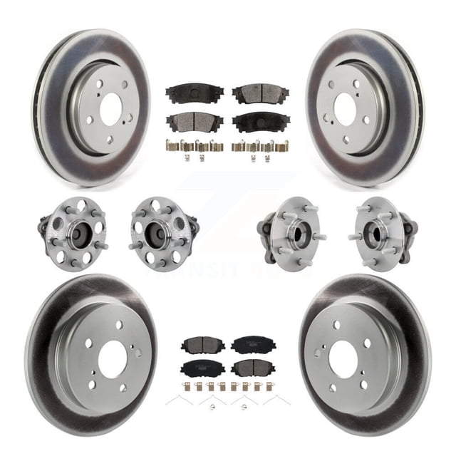 Transit Auto Front Rear Hub Bearing Assembly Coated Disc Brake Rotor and Ceramic Pads Kit (10Pc) for Car 2019 Toyota C-HR To 06 18 Vehicles Manufactured In Japan Left Right Driver Passenger KBB-133267
