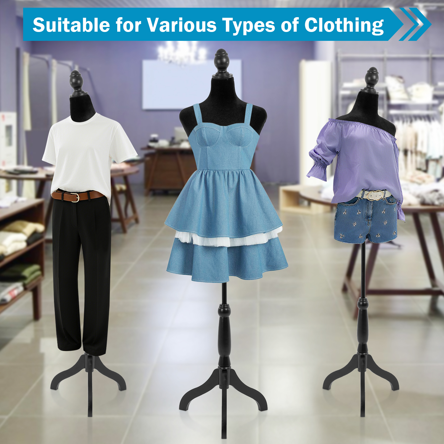 49"-63" Height Dress Form Mannequin Adjustable Female Mannequin Torso Sewing Mannequin Female Dress Model Torso Body Tripod Stand Clothing Forms, Black