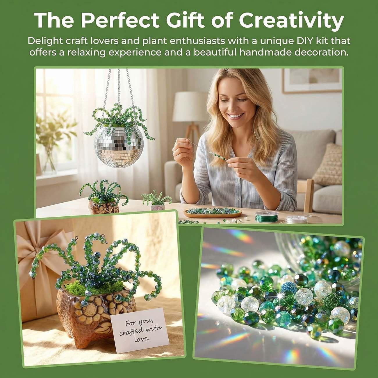 5500 Pcs DIY Beaded Plant Kit, Forever Plant Beaded Leaf Flower Beads Plant Making Equipped with a Flower Pot,Green Glass Crystal Waterdrop for Jewelry Making DIY Craft (1 Set)