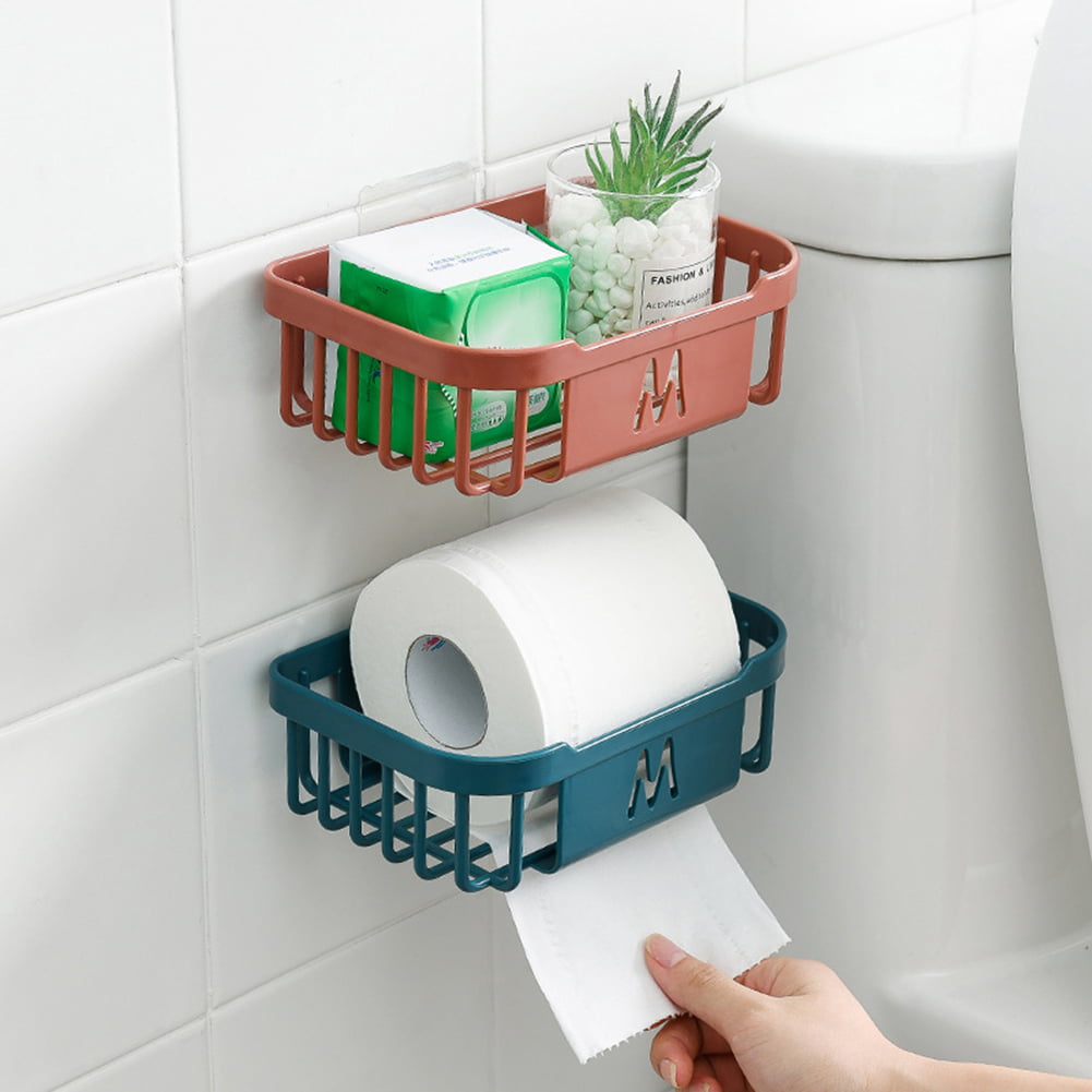 Wall Mounted Bathroom Paper Holder Roll Tissue Plastic Box Toilet Storage Stand 