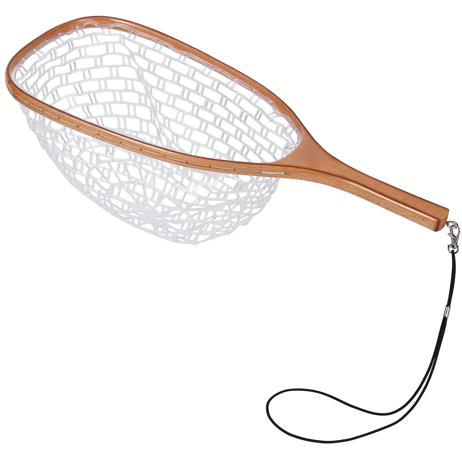 Wooden Fly Fishing Net - Soft White Silicone Mesh, Beech Wood Straight Handle, Lightweight, Durable, Safe Catch & Release, For Trout, Bass, Freshwater & Saltwater