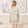 thumbnail image 4 of Silky Satin Kids' Pajama Set Breathable & Smooth Unisex Button-Down Pajamas Green and Orange Small Flowers, 4 of 8