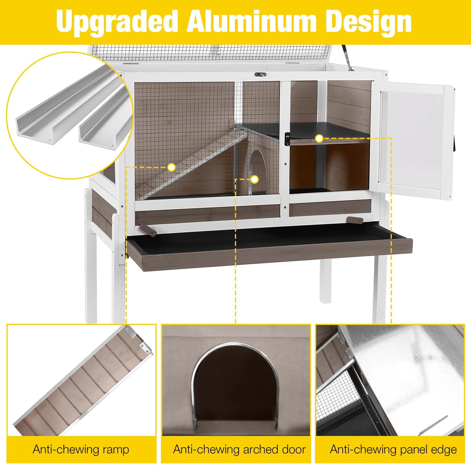 Aivituvin Guinea Pig Cages Indoor Rabbit Hutch with Removable Stand Anti Chewing - Brown