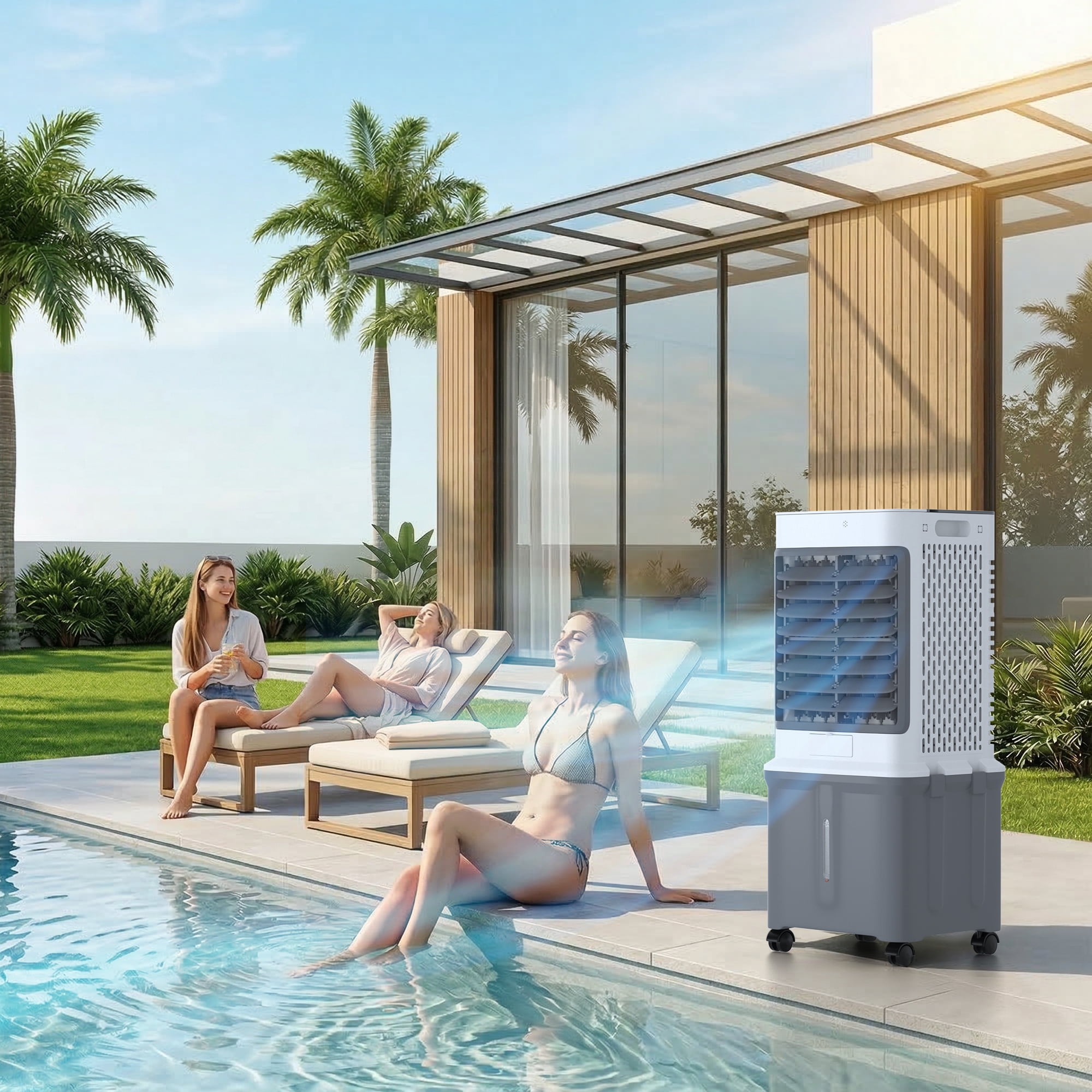 8.5 Gal Swamp Cooler, 2800 CFM Portable Evaporative Air Cooler with 3 Speeds, Remote, 7H Timer, 120°Oscillation, Air Cooling Fan for Room, Garage, Bedroom