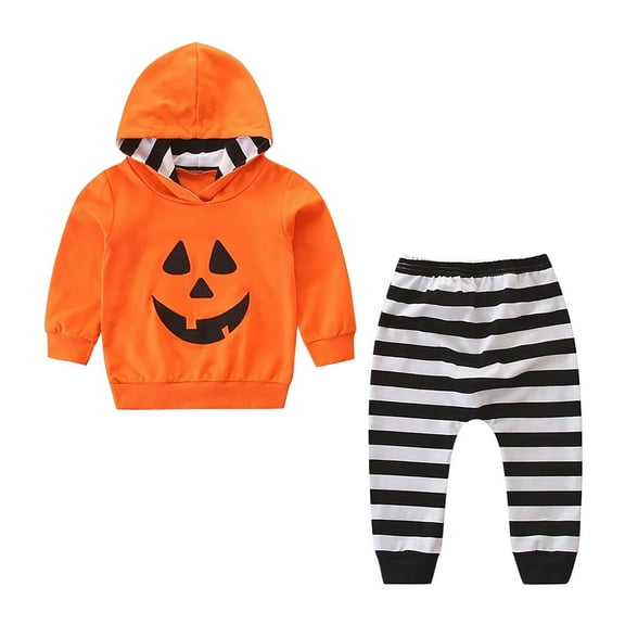 Odeerbi Kids Boys Girls Halloween Sweatsuits Fall Winter Two Piece Outfits Set Loose Striped Jogger Pants Funny Cartoon Print Sweatshirt Long Sleeve Hooded Tracksuit Set Multicolor