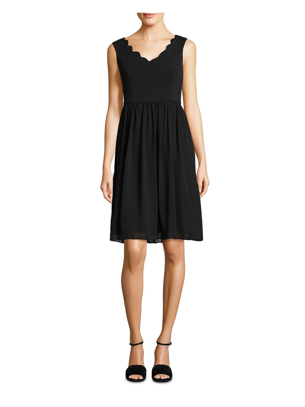 black v neck fit and flare dress
