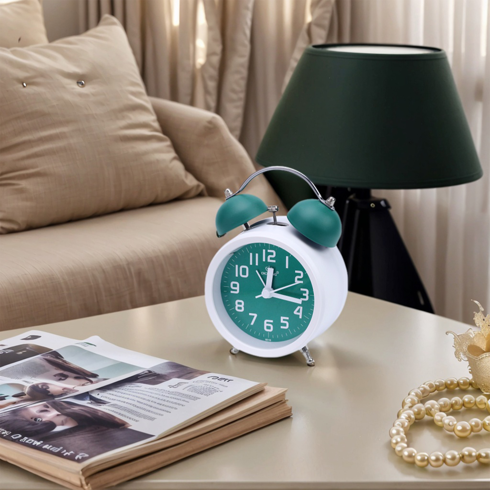 Unique Bargains Classic Mechanical Alarm Clock Bedroom Green 3.3"L x 2.2"W x 5.1"H