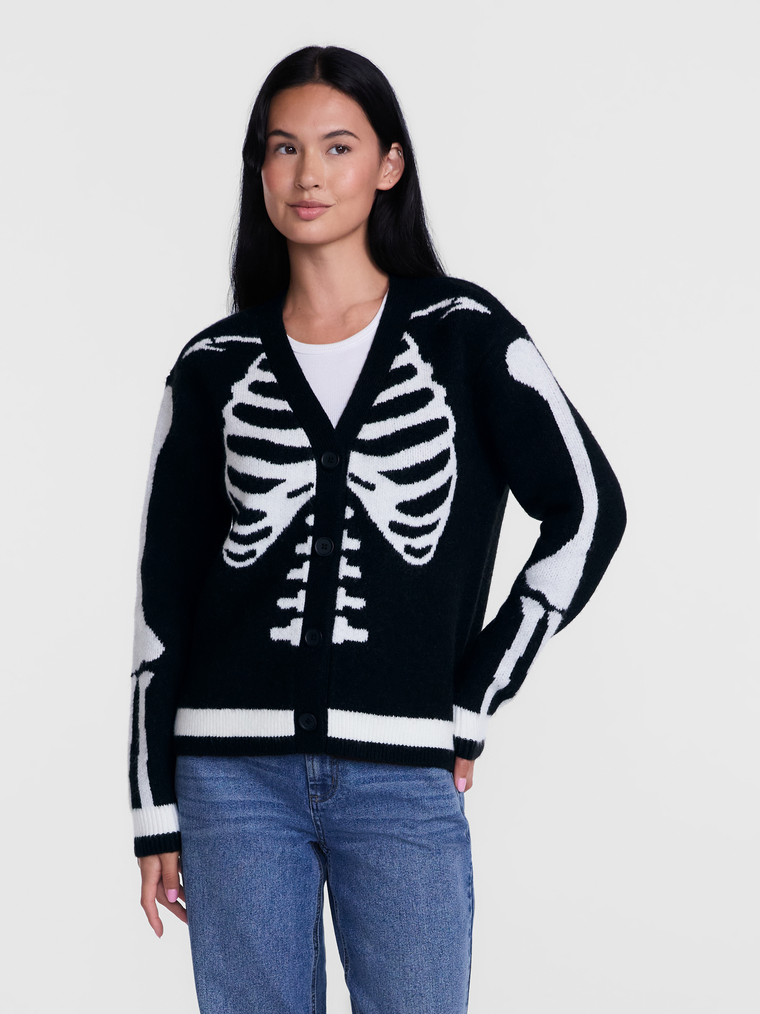 Way To Celebrate Women's Skeleton Graphic Cardigan Sweater photo 5