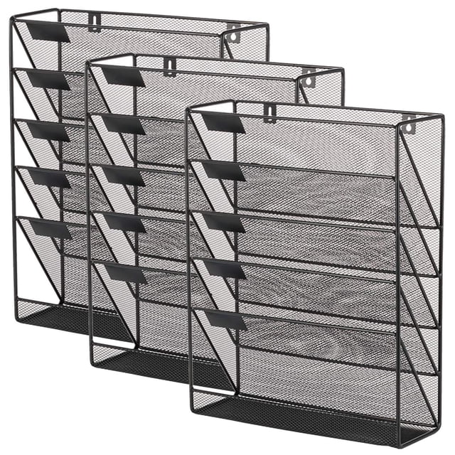 Organizadores de Papel VentDepot 3Pzas 32.5x40.5x11cm 5 Bandejas 1 Inferior Carta Pared Malla Metálica Negro