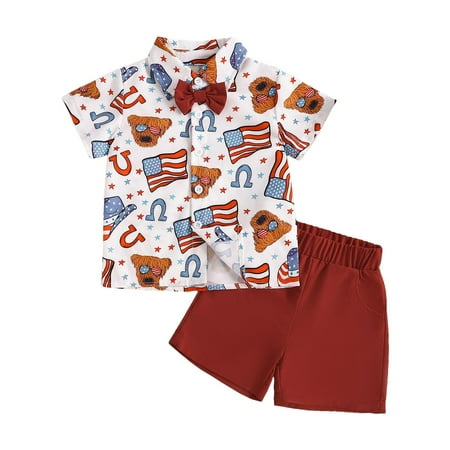 

Toddler Baby Boys Clothes Outfits Cute Kids Set Independence Day Gentleman Children Summer Letter Short Sleeve Shirts And Overall Shorts Two Piece Soft Infant Outerwear Suits Red 6-12 Months