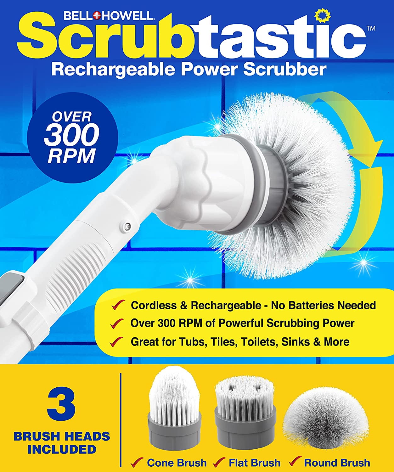 BELL + HOWELL Scrubtastic Power Scrubber with Extension Handle in the Power  Scrubbers department at