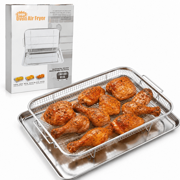 Air Fryer Basket for Oven, Stainless Steel Nonstick Crisper Tray Perfect for Baking Chicken Wings, Crisper Tray and Pan for Oven