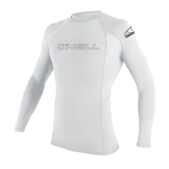 O'Neill Wetsuits UV Sun Protection Mens Basic Skins Long Sleeve Crew Sun Shirt Rash Guard, White, Large