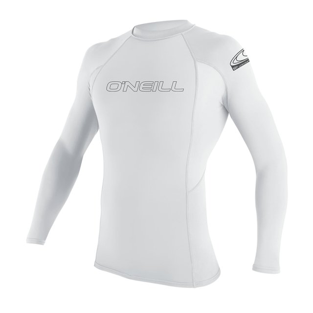 O'Neill Wetsuits UV Sun Protection Mens Basic Skins Long Sleeve Crew Sun Shirt Rash Guard, White, Large