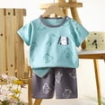 thumbnail image 2 of CAUYDY Summer Outfit for Kid Girls Two Piece Set Baby Girl Short Sleeve Top Elastic Waist Shorts Set Toddler Casual Pajamas Set for 1T 2T 3T 4T 5T 6T 7-11Y (Sizes 6-9 Months,D1-Blue), 2 of 4