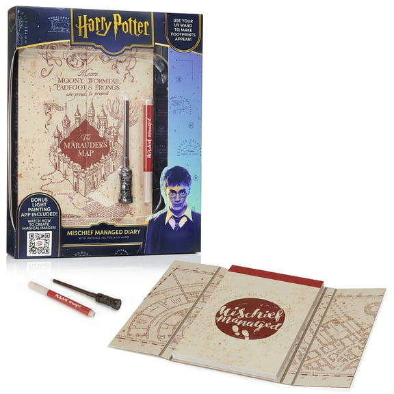 Wizarding World: Mischief Managed Diary - Marauders Map Secret Flip-Pad Notebook, Invisible Ink Pen, Mini UV Reveal Wand, Collectible Harry Potter Set