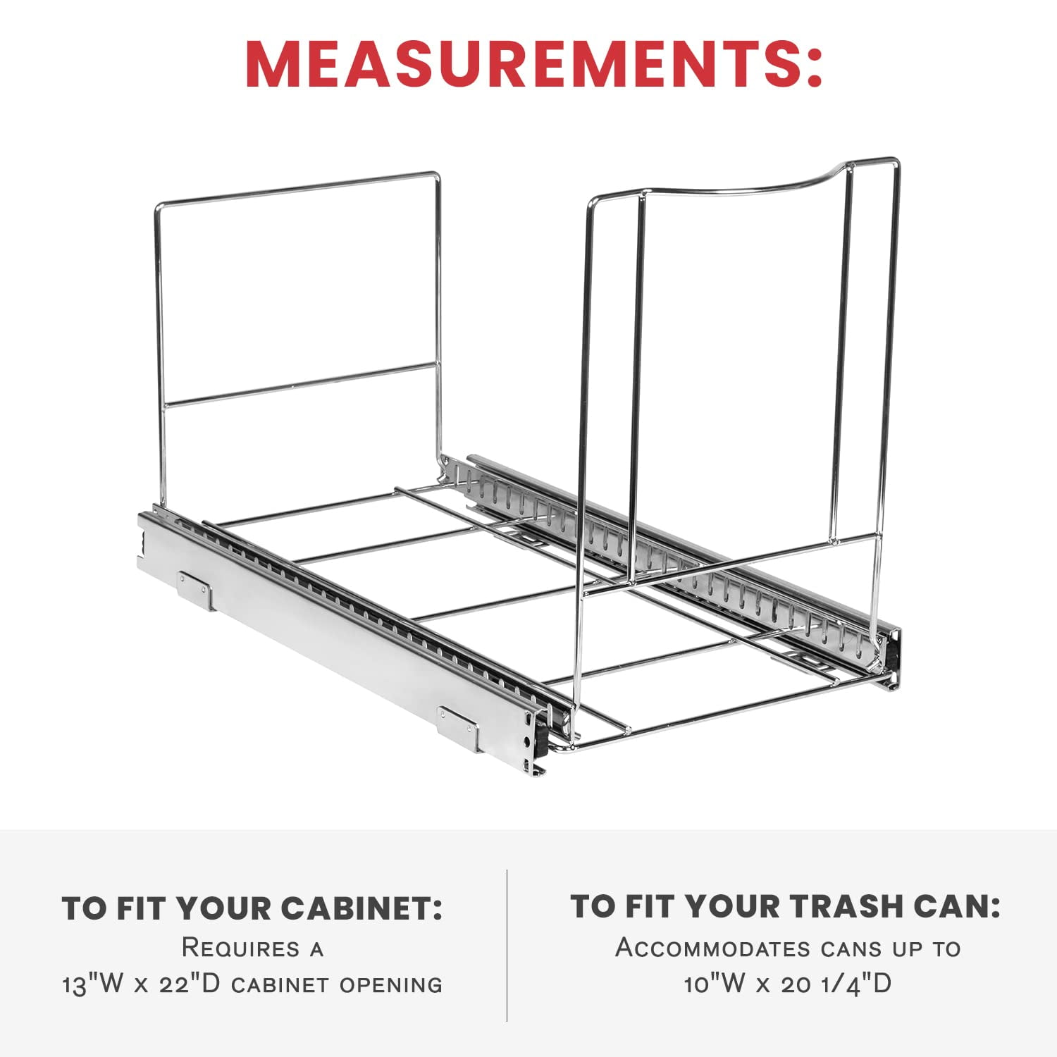 Pull Out Trash Can Under Cabinet- Trash Can Not Included, Heavy Duty w/ 5 Year Limited Warranty- Requires a 13”W X 22”D Cabinet Opening, Chrome