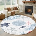 thumbnail image 2 of Blue Red Coastal Nautical Large Area Rugs for Bedroom Living Room, Non Slip Carpet Bedside Rug, Beach Sea Turtle Ocean Coral Starfish Round Floor Cover Kitchen Accent Rug 6' for Dining Room/Office, 2 of 9