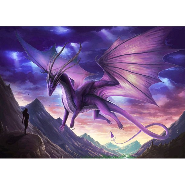 Taladro Pintura Diamante (DF3374) 5D DIY Dragón Completo Punto de Cruz Bordado 50x70cm Púrpura Hugtrwg Para estrenar