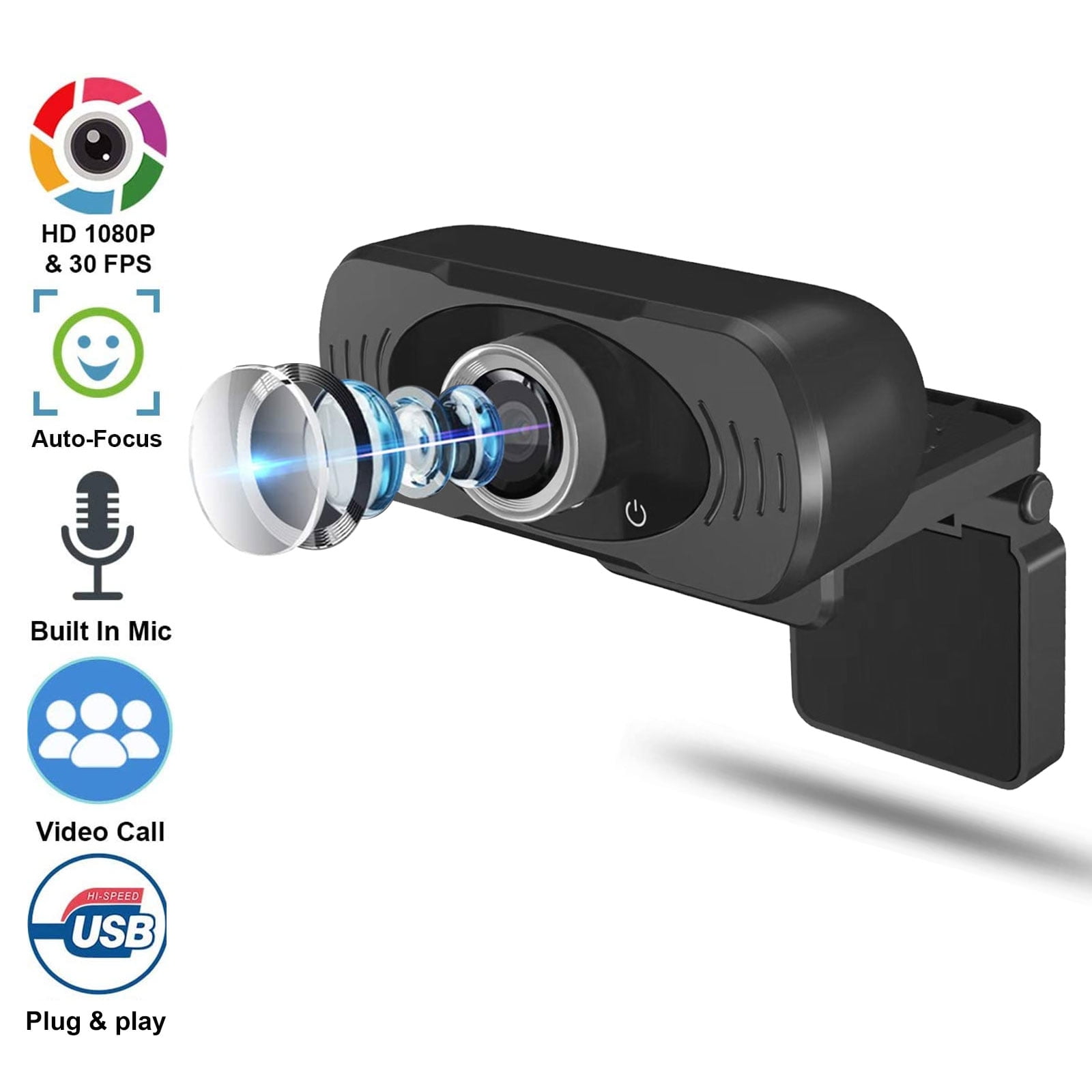 Webcam with Microphone,HD 1080P Webcam USB Computer Camera for Live Streaming Webcam,110 Degrees Wide-Angle 30fps for Laptop Video Chatting Desktop Conferencing