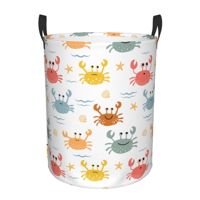 Fotbe Colorful Crabs Cesto de Ropa con Asas, Cesto Impermeable de Gran Capacidad, Bolsa de Lavado para Dormitorio, Cesto de Ropa con Ruedas y Asas-Small