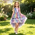 thumbnail image 2 of JAJAHO Girls Sparkly Dress Sleeveless Glitter Sequin Mesh Layered High-Low Summer Midi Dresses Birthday Party Outfit For Kids 3-14Y, 2 of 4