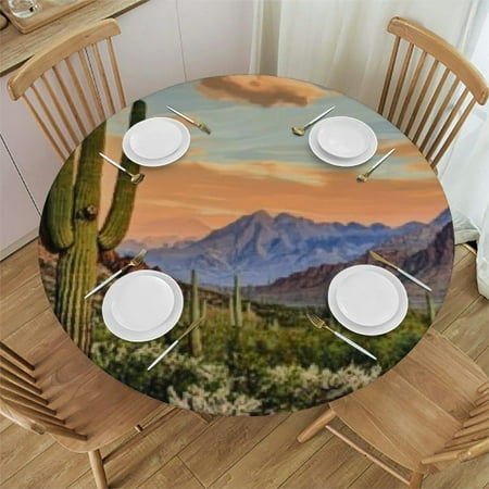 

Patifu Cactus Theme Round Tablecloth 100% Polyester Waterproof Resistant Fabric Table Cloth for Indoor and Outdoor Use - Ideal for Restaurants Weddings Parties - Stain-Resistant and Washable 46 -50